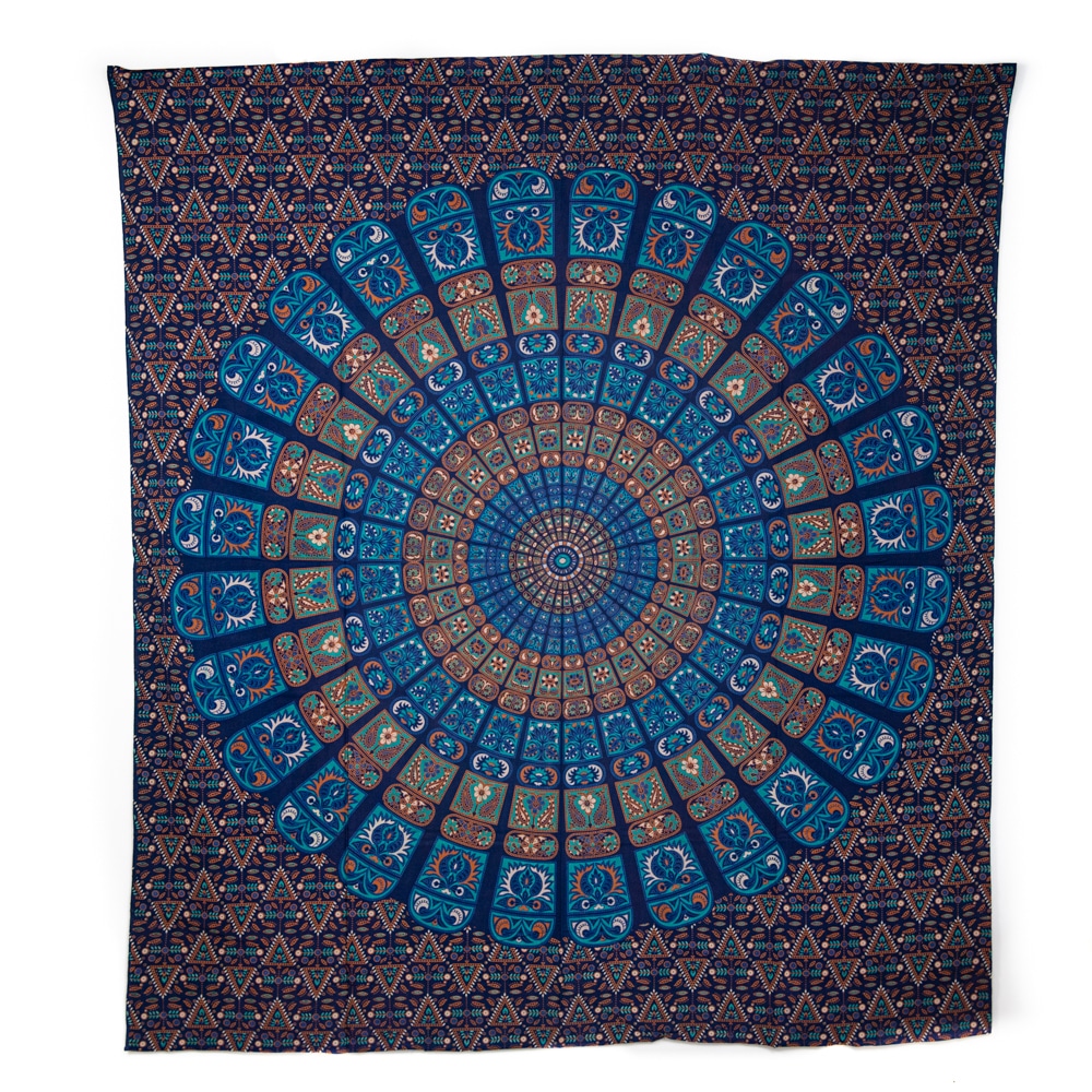 Authentisches Mandala Wandtuch Baumwolle Blau-Orange (240 x 210 cm) unter Home & Living - Wandtuch - Mandala Wandbeh?nge