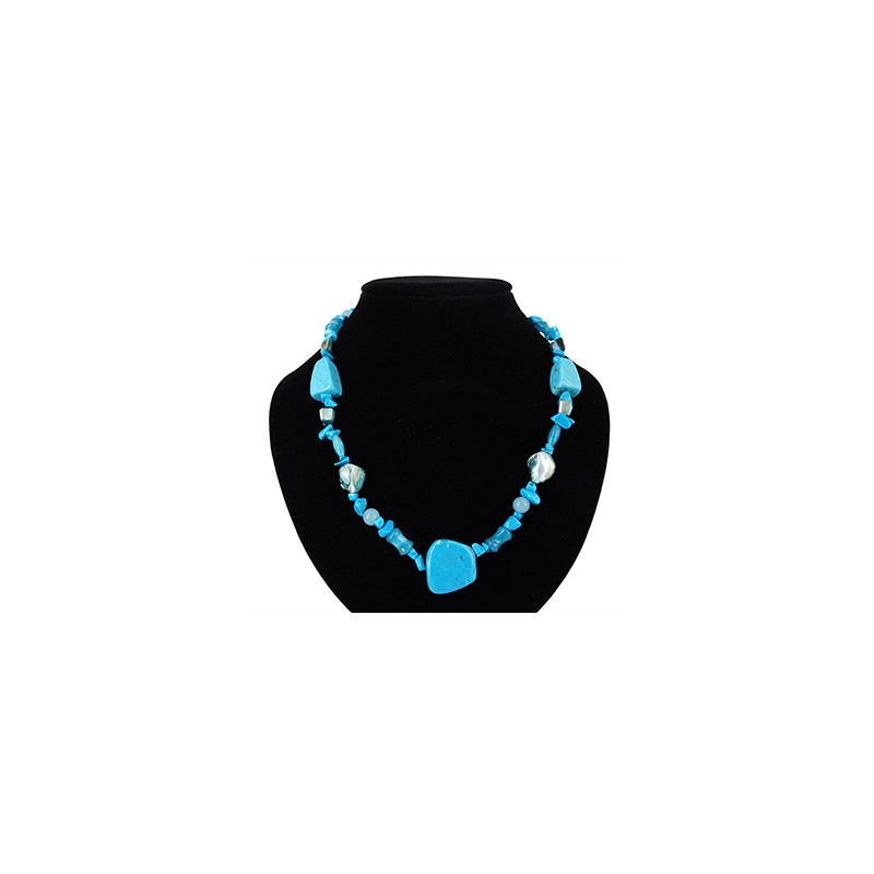Edelstein Halskette Perlmutt mit Howlit Blau unter Schmuck - Edelsteinketten - Perlenketten
