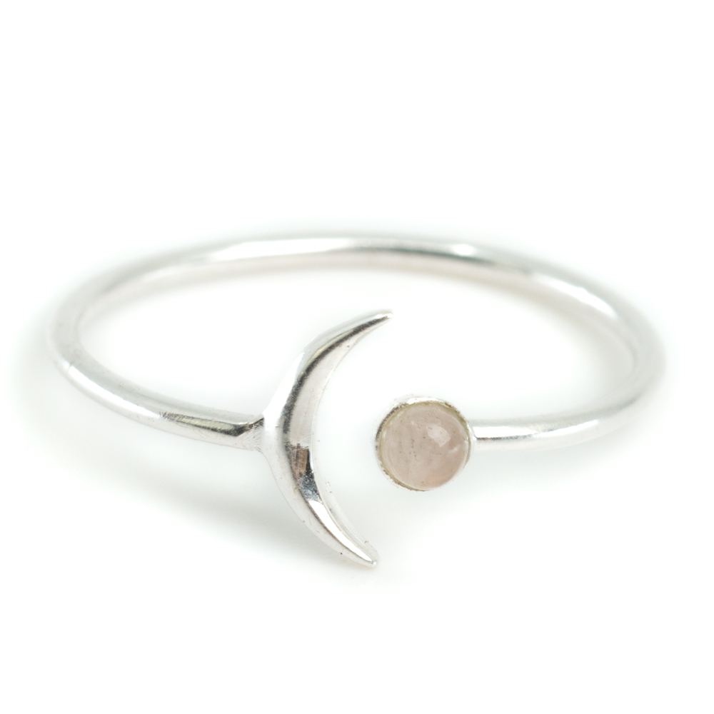Geburtsstein Mond Ring Rosenquarz Oktober- 925 Silber - Farbe Silber