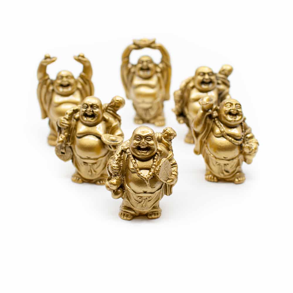 Gl-cks-Buddha Mini-Statuen Stehend Polyresin Gold - Satz von 6 - ca- 7-5 cm