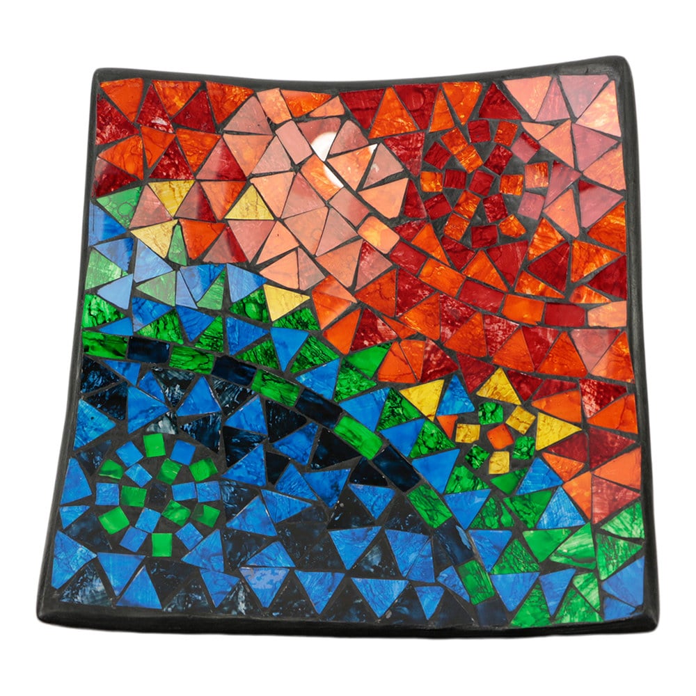 Quadratische Schale Mosaik Regenbogenfarben (24 x 24 x 6 cm)