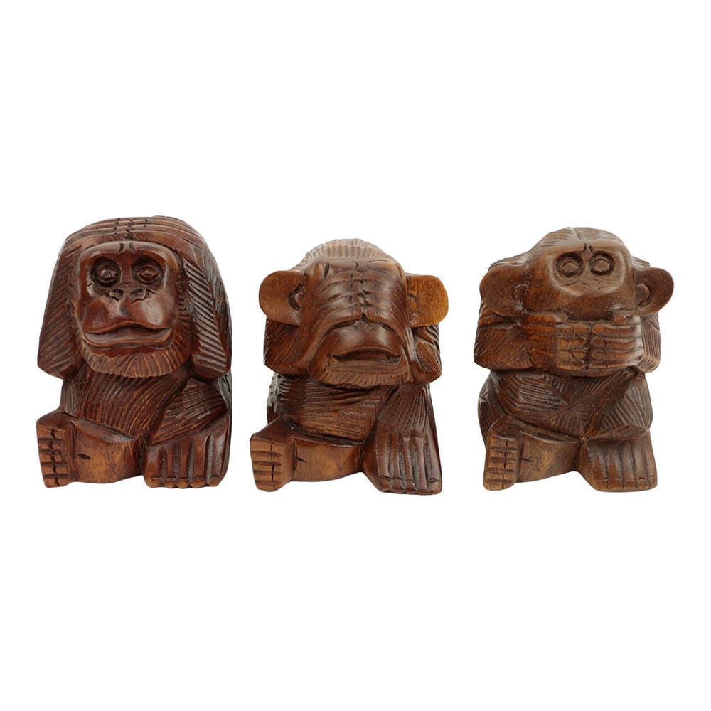 Statue aus Holz Affen h-ren- sehen und sprechen nichts B-ses (3er-Set)