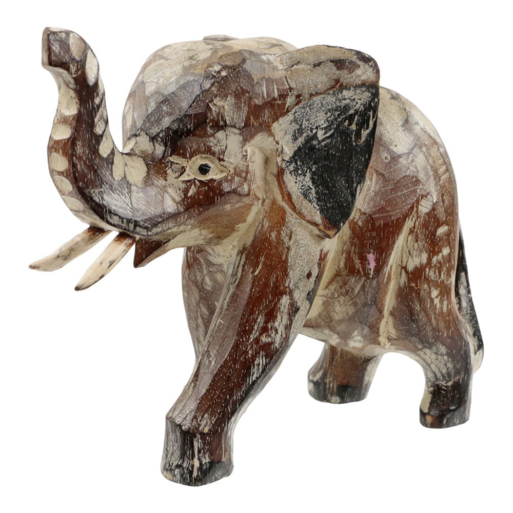 Statue aus Holz Elefant Laufend Whitewash (18 x 15 cm)