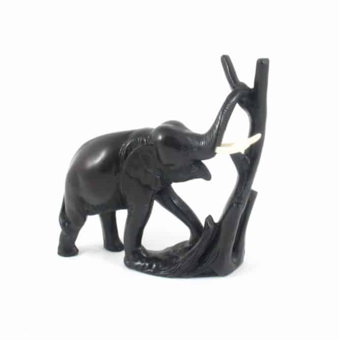 Statue Polystone Elefant mit Baumstamm (18 cm)