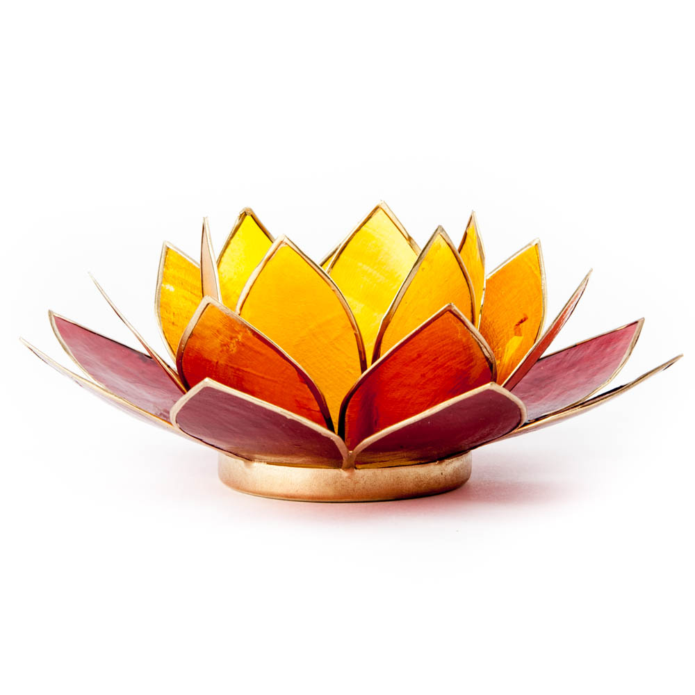 Teelichthalter - Lotusblume (atmosph-risches Licht- orange- goldener Rand)