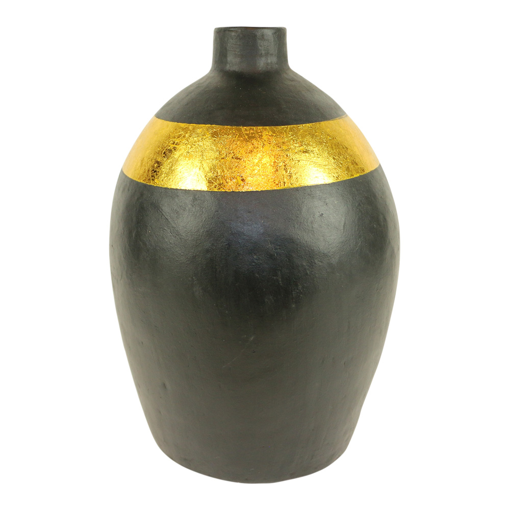 Vase aus Terrakotta Schwarz mit goldenem Band