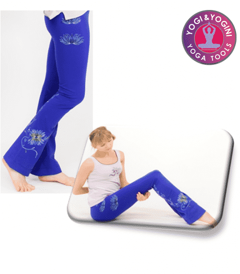 Yogahose Lotus handbemalt Baumwolle blau-violett M unter Yoga - Yoga-Kleidung - Yoga Damenbekleidung